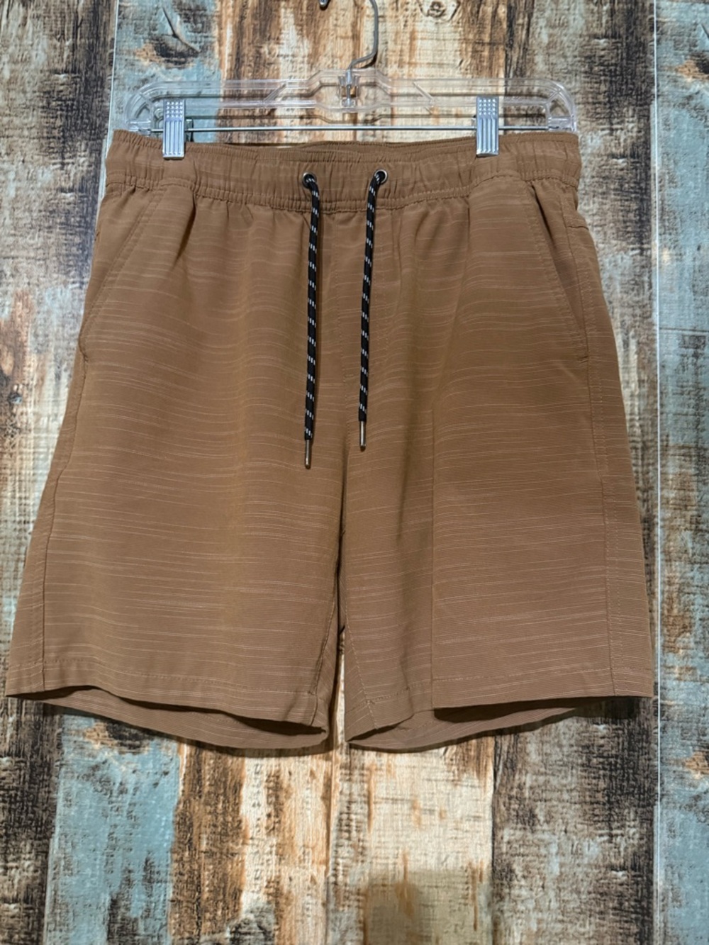 Men's Flat Front Drawstring Shorts in Tan